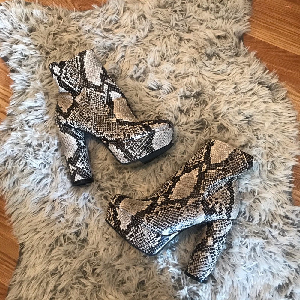 Platform snakeskin booties!